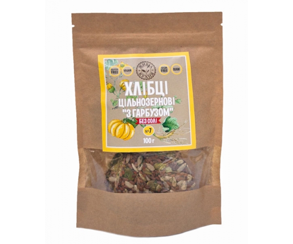 Хлебцы цельнозерновые с тыквой без соли ТМ Живая Кухня 100 г