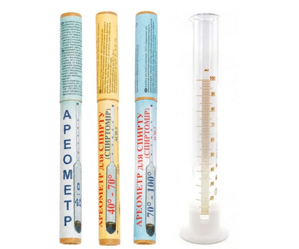 Набор ареометров для спирта АСП-3 от 0% до 100% + колба 100 мл