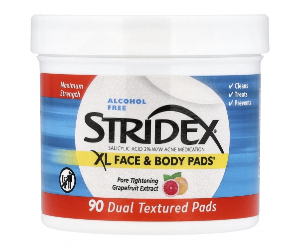 Серветки Stridex для обличчя й тіла XL Face & Body Pads, 90 м'яких серветок