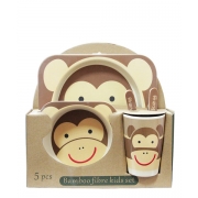 Набор детской эко-посуды из бамбука Обезьянка коричневая