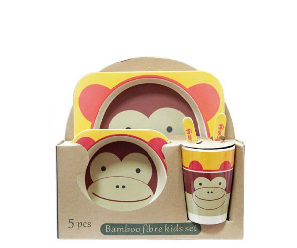 Набор детской эко-посуды из бамбука Обезьянка желтый