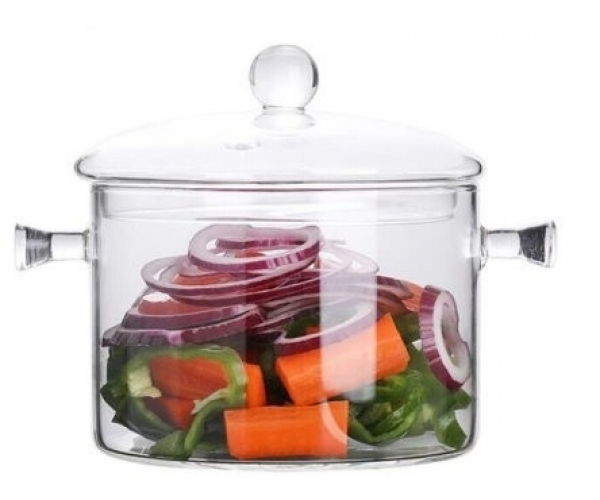 Стеклянная кастрюля OLens с крышкой, жаропрочная 1900 мл