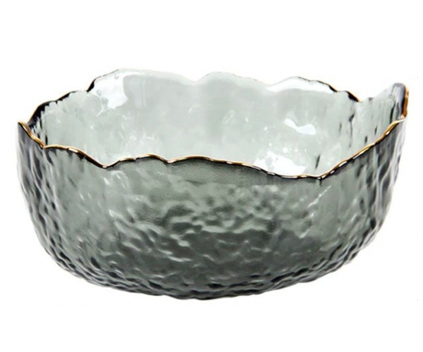 Салатник стеклянный Olens с золотым ободком, в форме айсберга черный 16,5 см