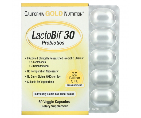 Пробиотики LactoBif California Gold Nutrition 30 млрд КОЕ 60 капсул
