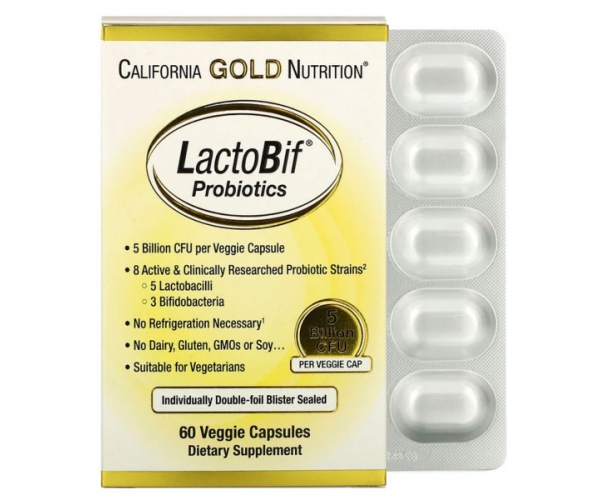 Пробиотики LactoBif California Gold Nutrition 5 млрд КОЕ 60 капсул
