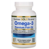 Жирные кислоты California Gold Nutrition Омега-3, рыбий жир, 100 желатиновых капсул