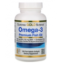Жирные кислоты California Gold Nutrition Омега-3, рыбий жир, 100 желатиновых капсул