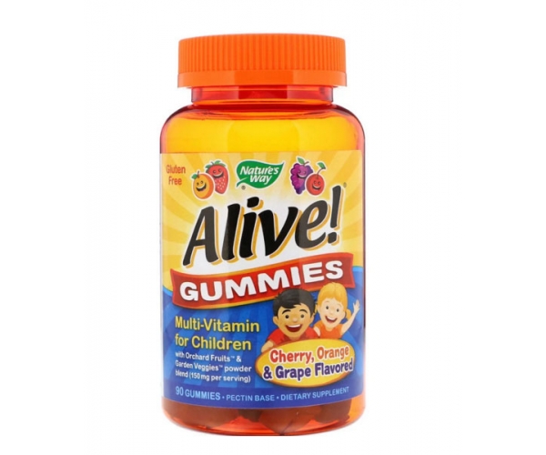 Мультивитамины для детей Nature's Way Alive! вишня, апельсин и виноград 90 жевательных конфет