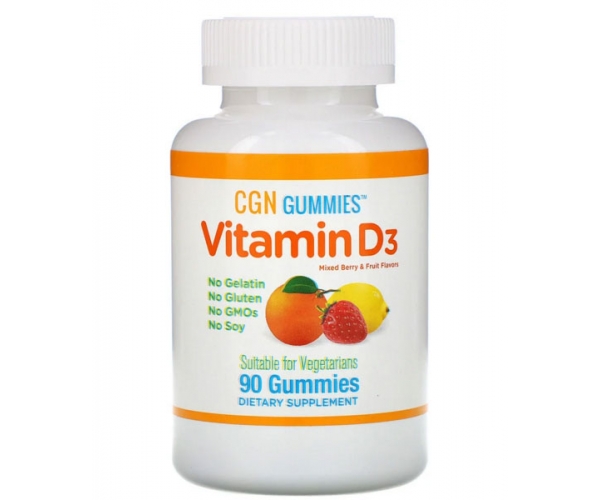 Витамин D3 для детей California Gold Nutrition со вкусом ягод и фруктов, 2000 МЕ, 90 жевательных таблеток