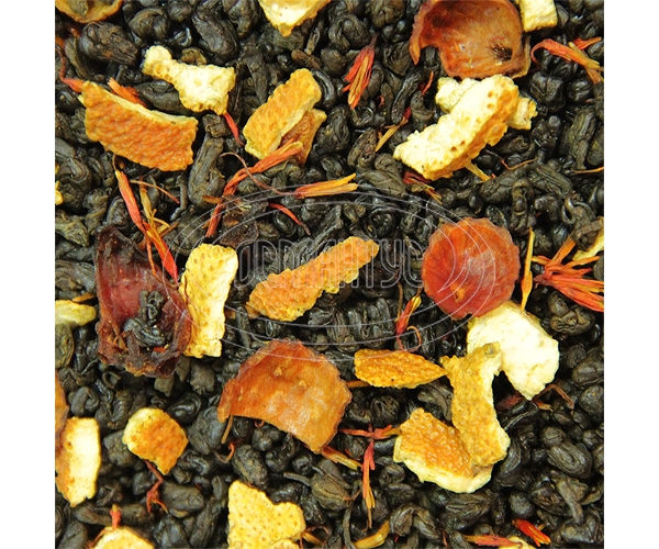 Пикантный апельсин зеленый чай (лепестки сафлоры, цедра апельсина, плоды шиповника) 50 г