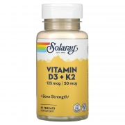 Витамин Д3 + К2 без сои Solaray (Vitamin D3 + K2) 60 капсул (076280385847)