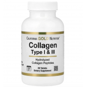 Гидролизованный коллаген I и III типов, 1000 мг, California Gold Nutrition, 60 таблеток