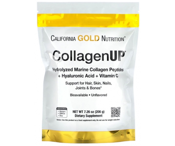 Морской коллаген California Gold Nutrition c гиалуроновой кислотой и витамином C 206 г
